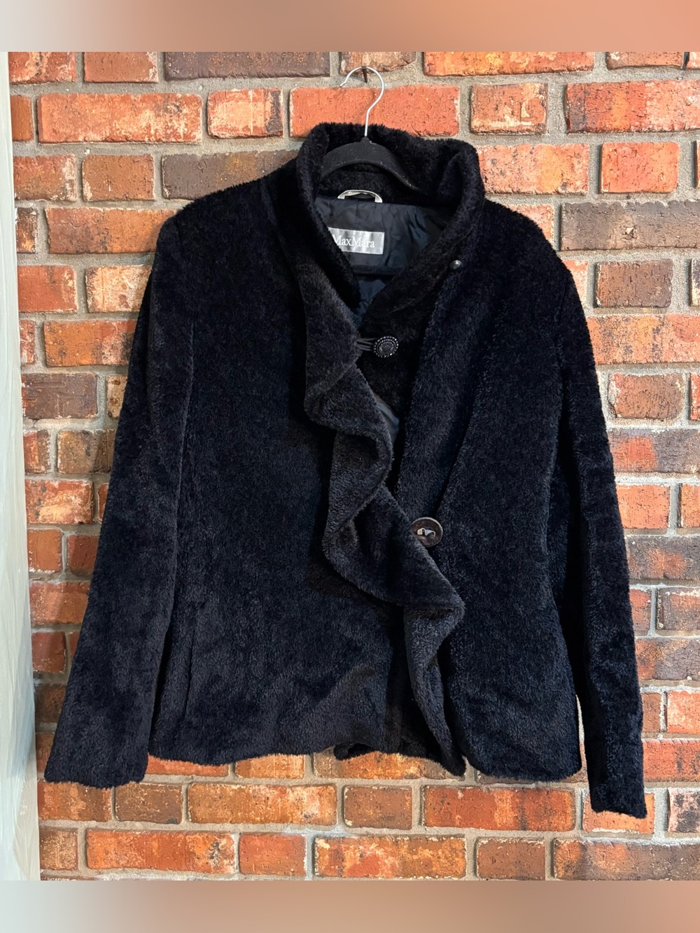 Max Mara womens vintage 90’s alpaca virgin wool teddy jacket black 14